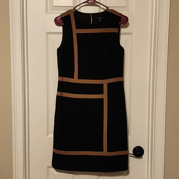 Ann Taylor Dresses & Skirts - ANN Taylor Black Tan Striped Color Block Sleeveless Sheath Dress Size 6p